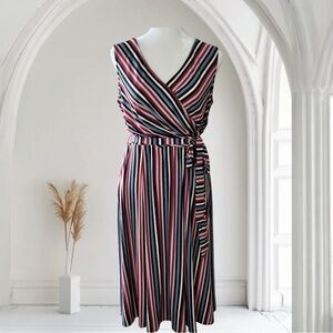 Donna Morgan faux wrap striped sleeveless dress